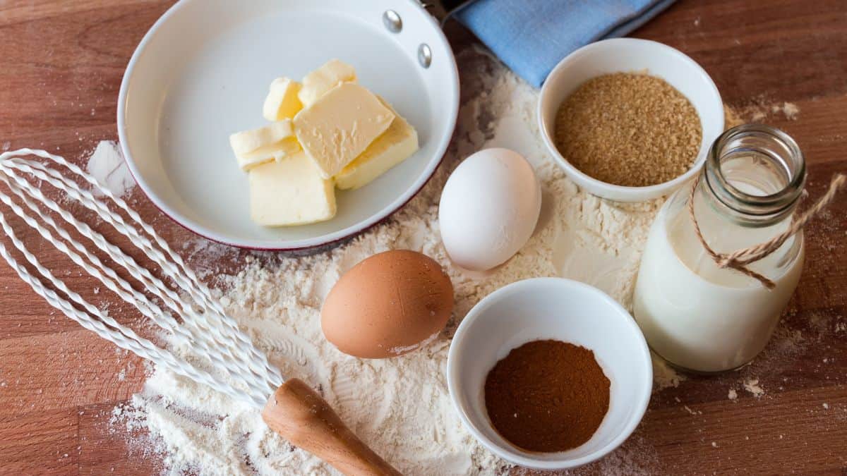 Baking ingredients on a kitchen counter.