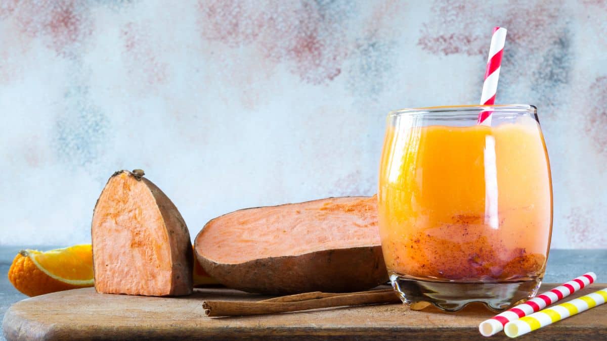 Sweet potato smoothie in a glass.