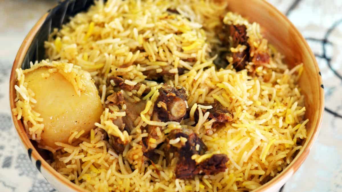 Close up of Kolkata biryani.