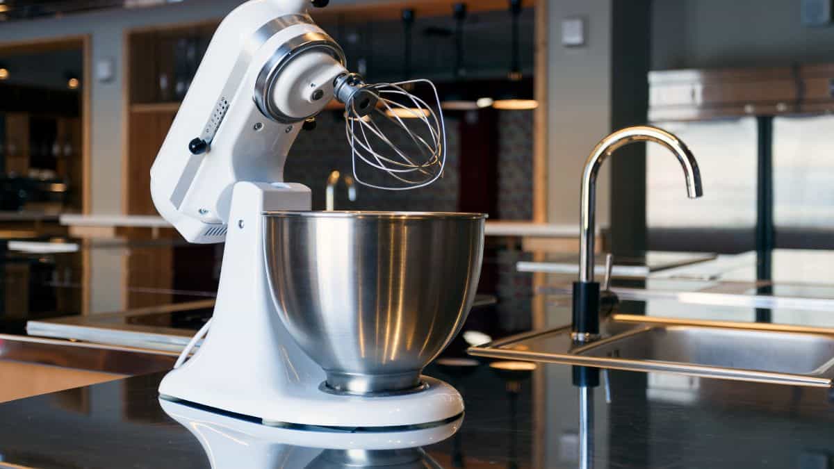 Stand mixer on a kitchen counter.