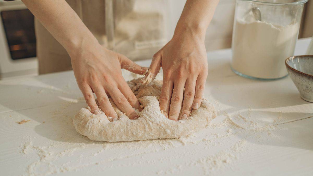 Sourdough dough on the counter.