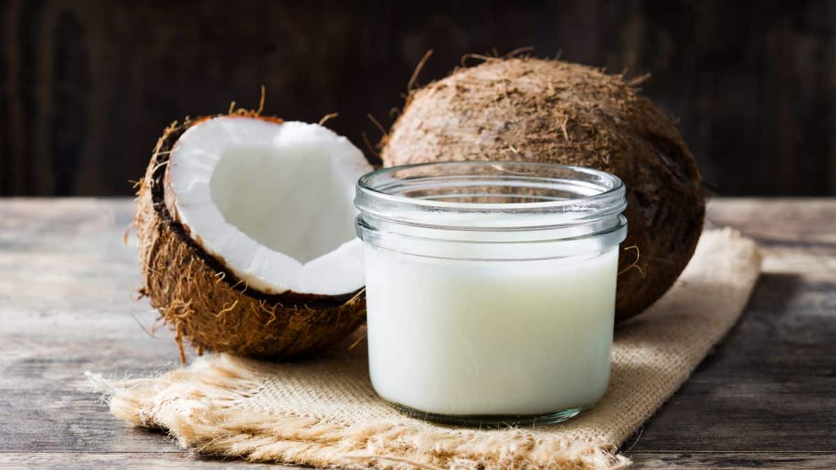 Coconut milk in a jar.