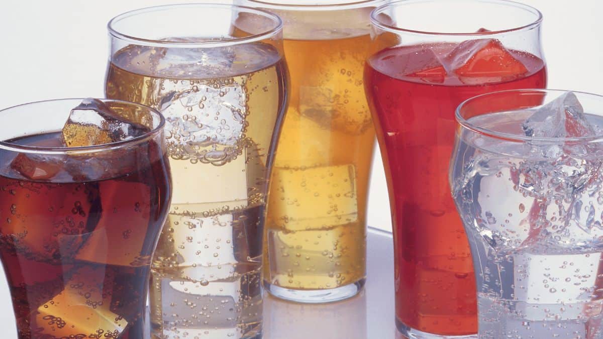 Various beverages in glasses.