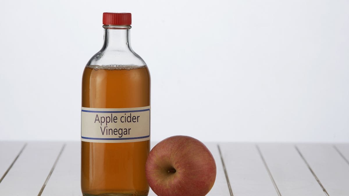 Apple cider vinegar in a labelled bottle.