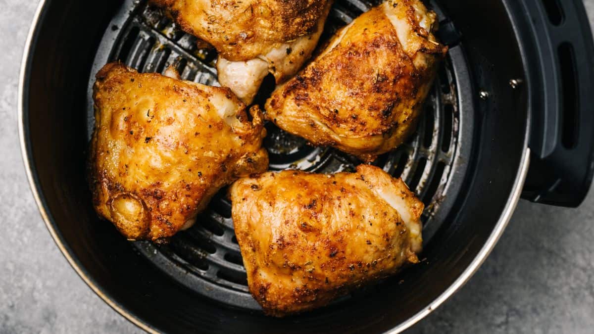 Food on air fryer rack.