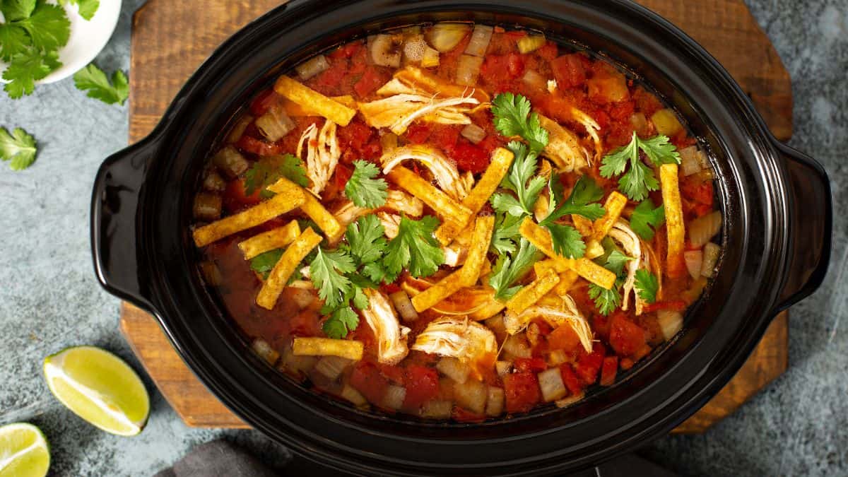 Food cooked in a slow cooker.