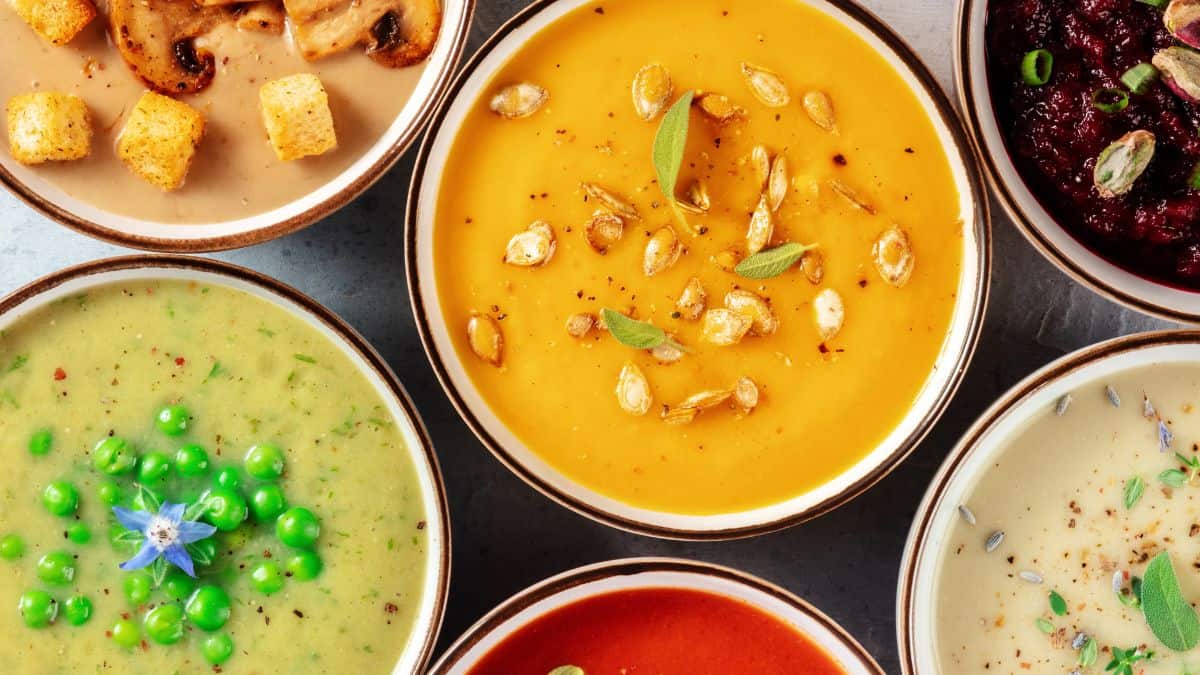 Bowls of vegetable soup.