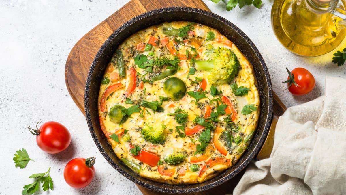 Frittata in a skillet.