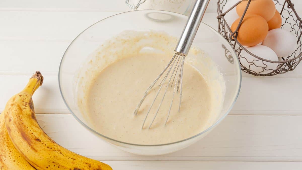 Pancake batter in a mixing bowl.