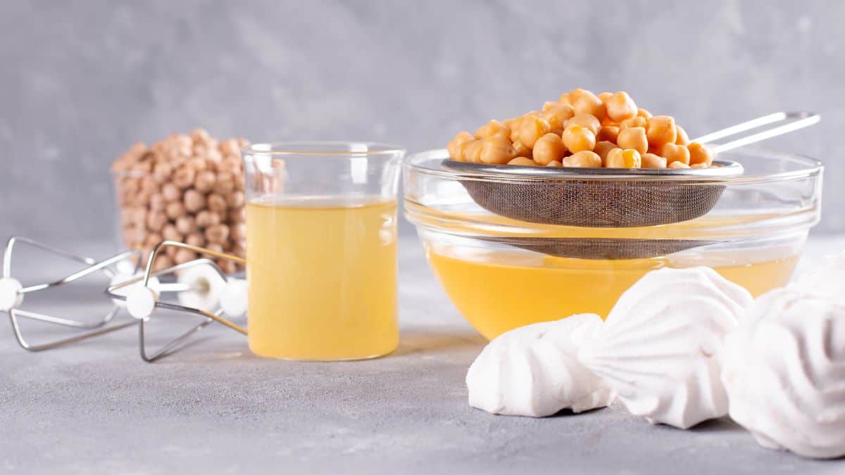 Aquafaba in a glass jar.