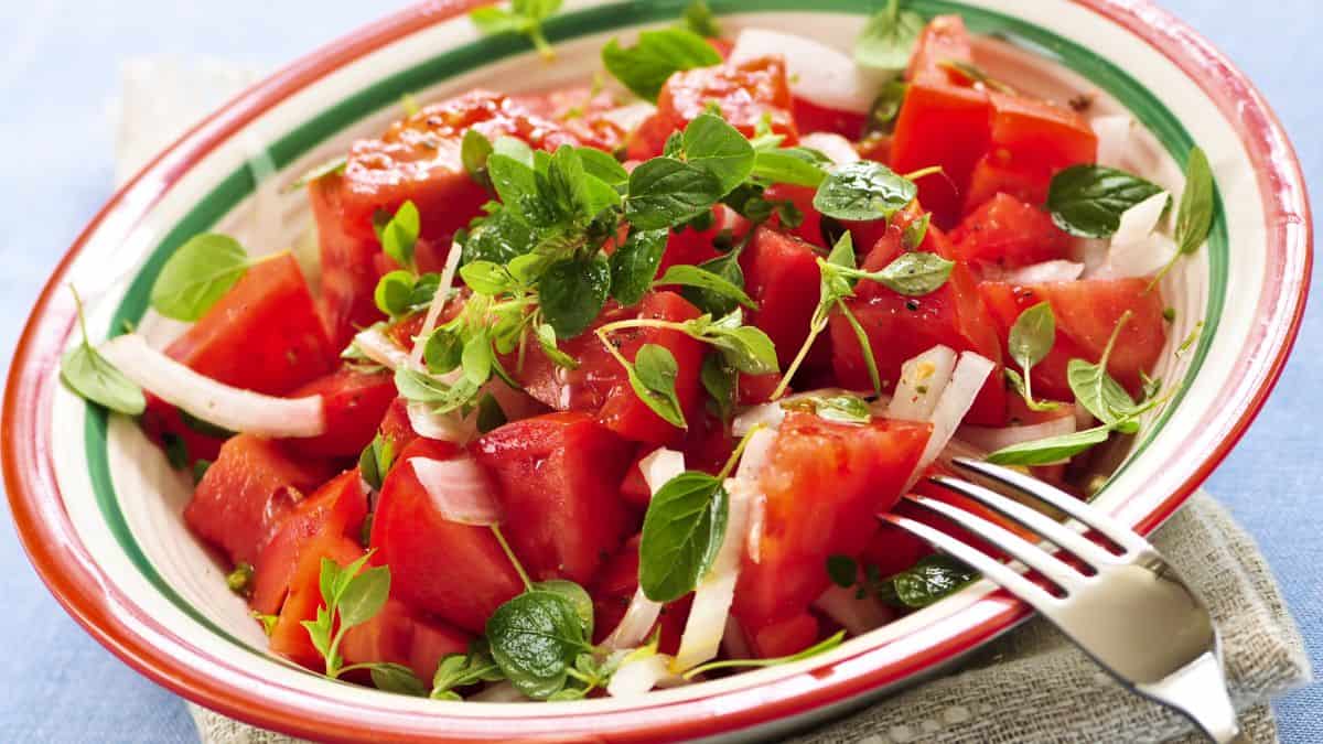 Watermelon salad in a bowl.