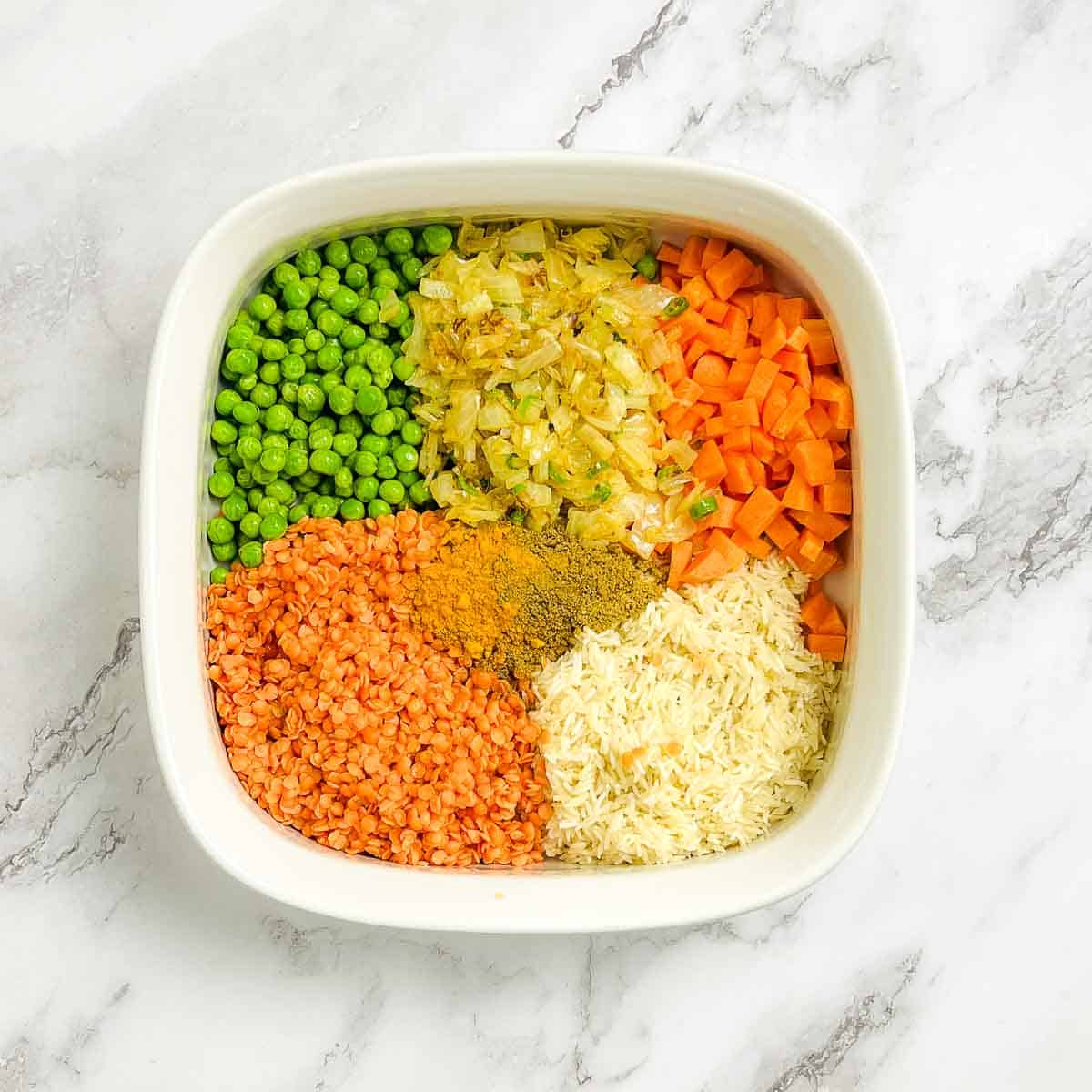 All the ingredients in the baking dish.