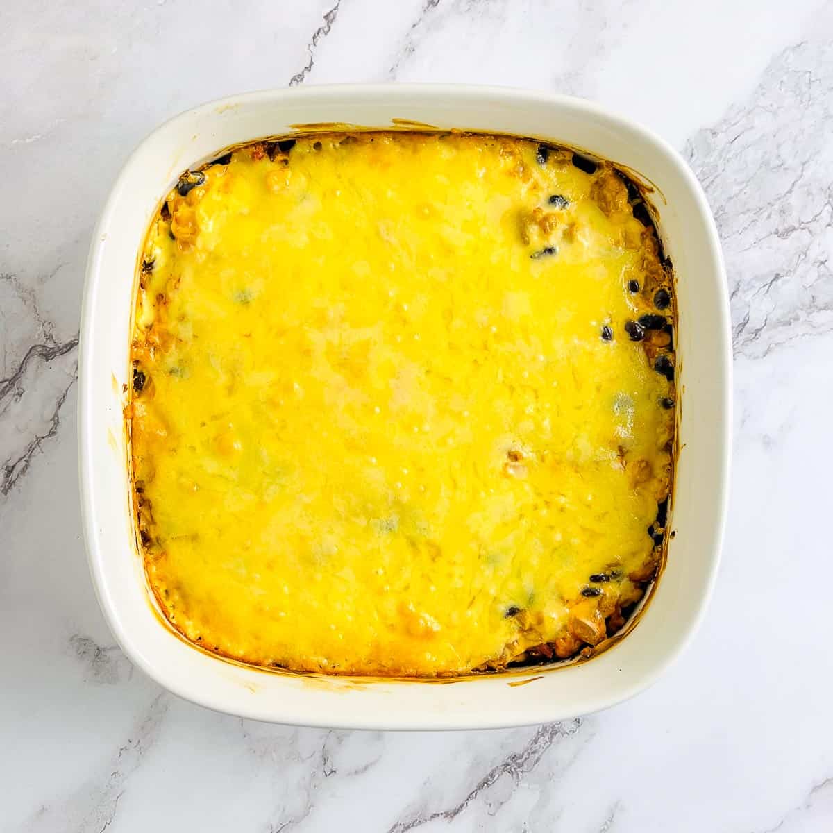 Walking taco casserole baked until the cheese melts.