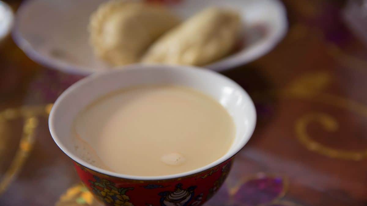 Tibetian buttet tea in a cup.