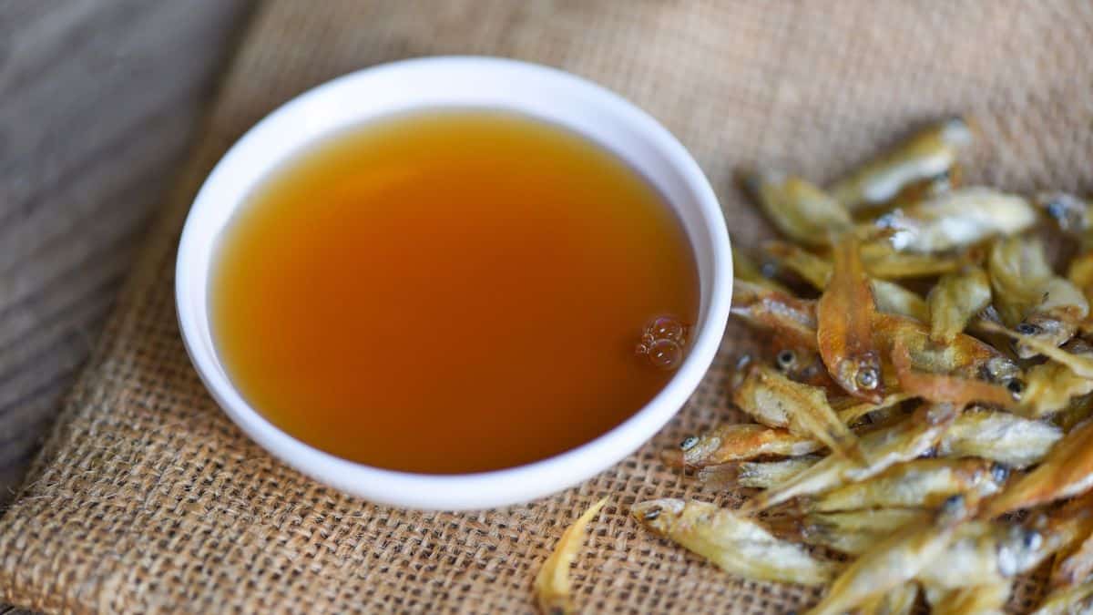 Fish sauce in a white bowl.