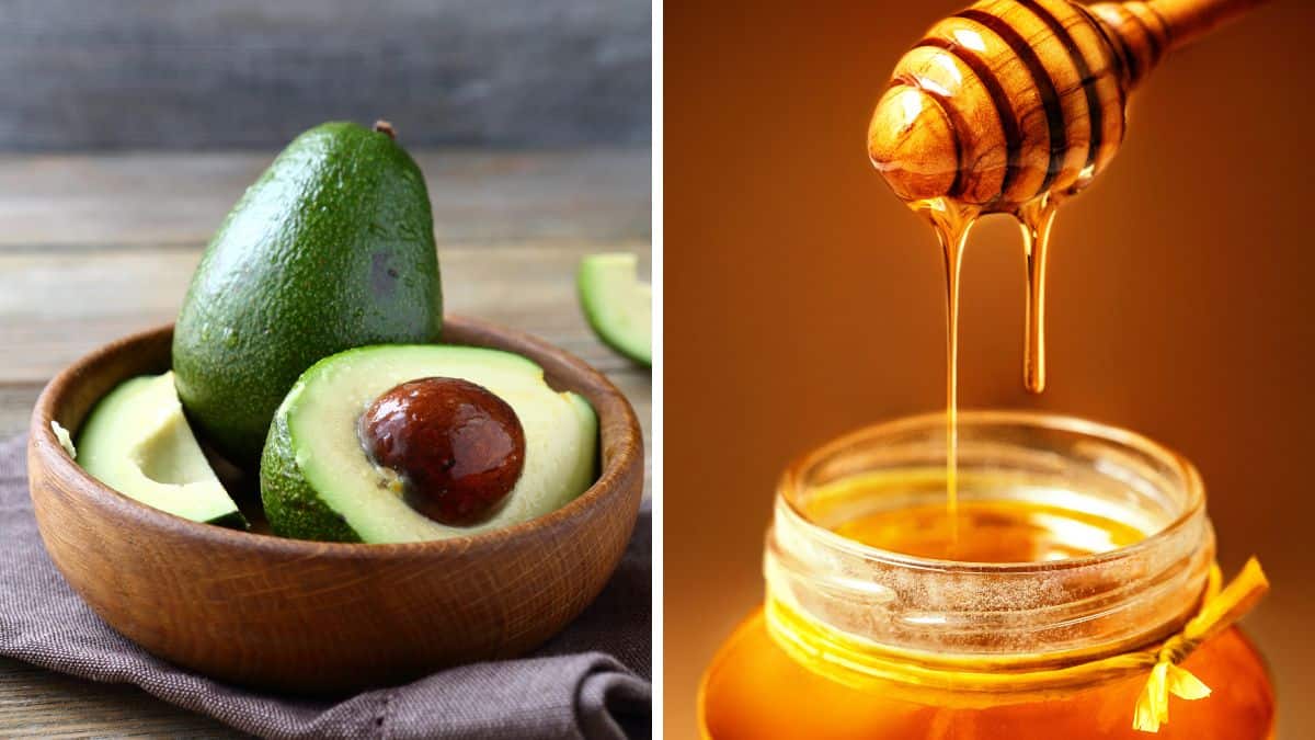 Collage of avocado and honey.