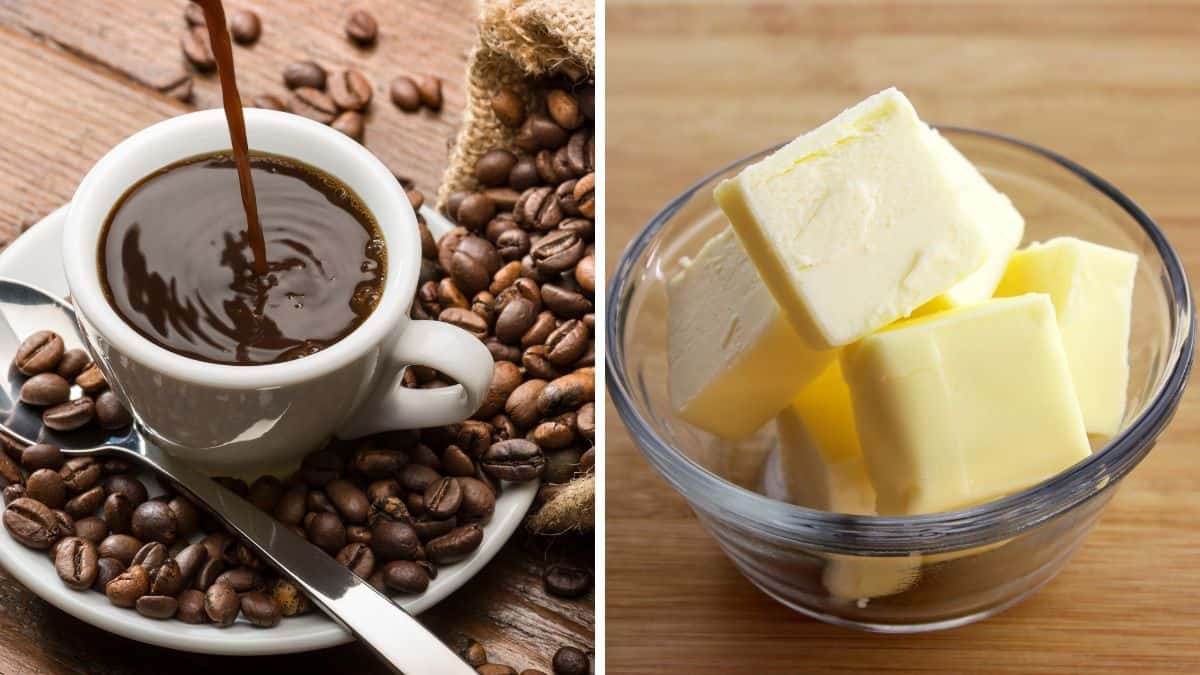 Collage of coffee and butter.