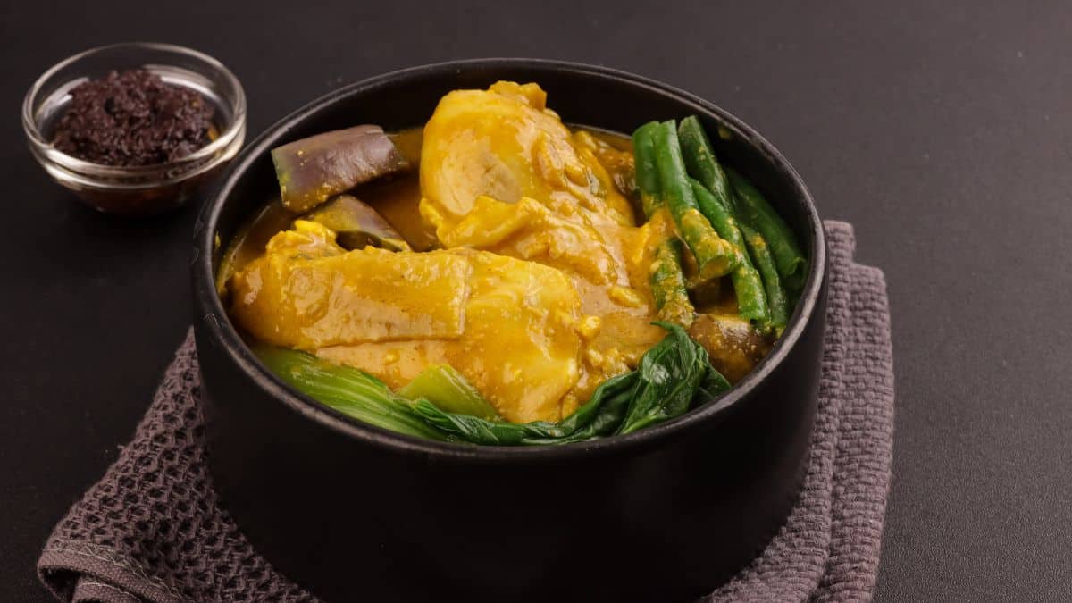 Chicken kare kare with bok choy.