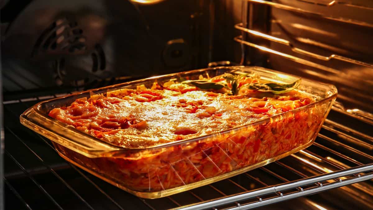 Casserole being cooked in the oven.