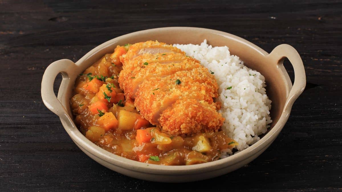 Katsu curry served with rice.