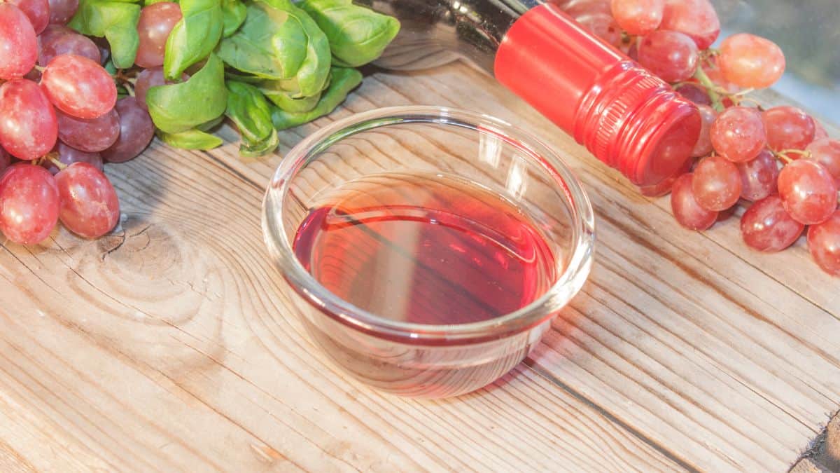 Red wine vinegar in a small bowl.