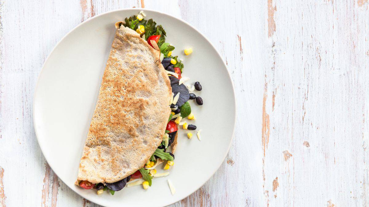 Buckwheat crepe filled with vegetables.