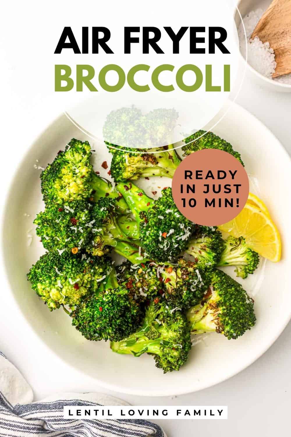 Air Fryer broccoli Pinterest image.