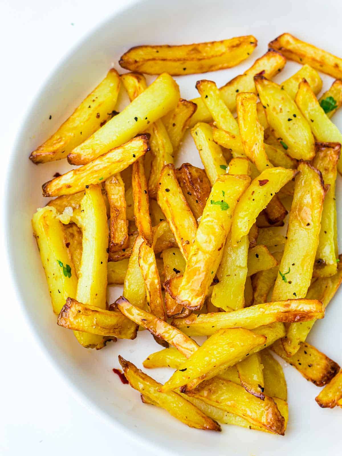 Close up of homemade fries.