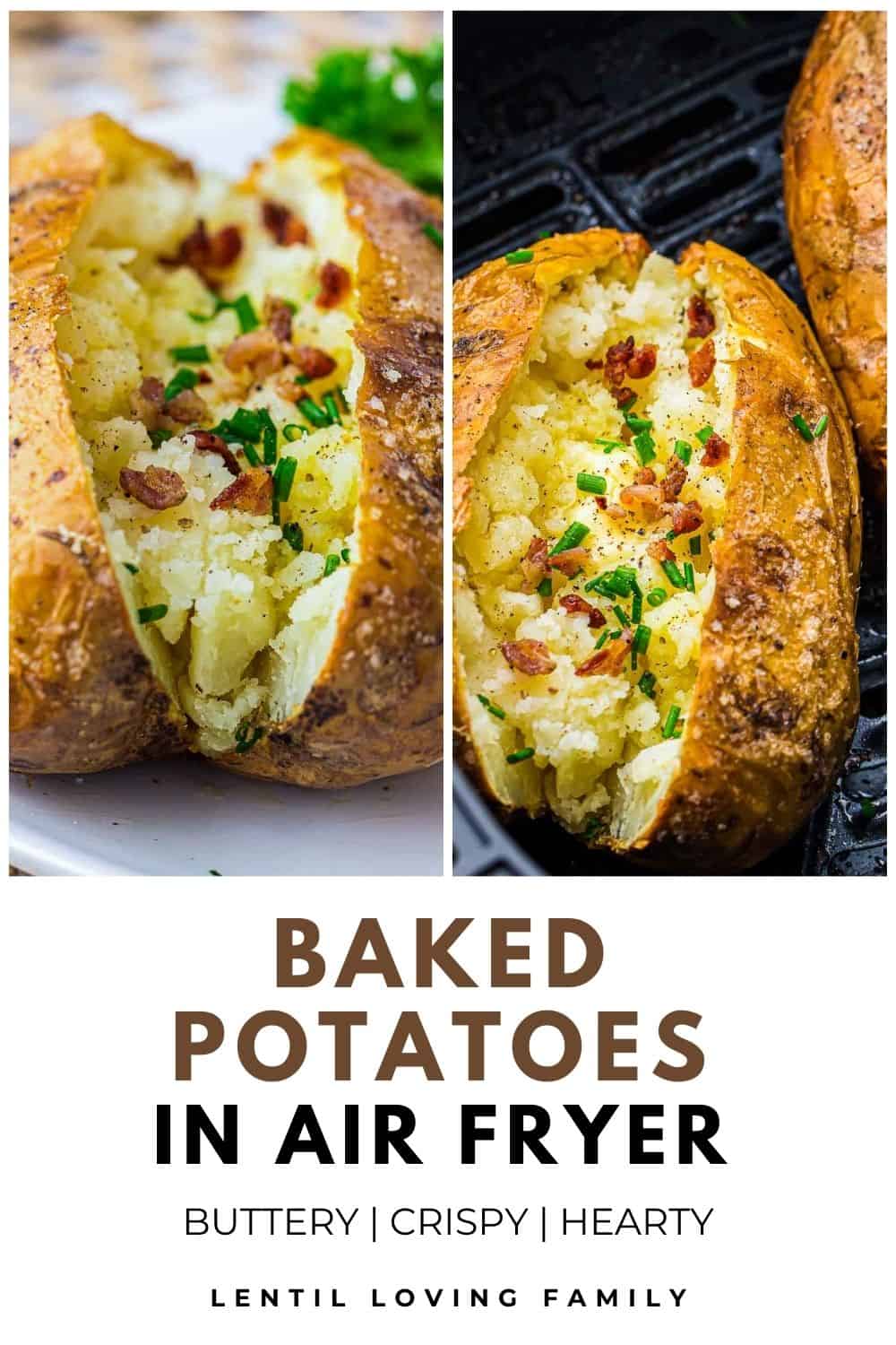 Air fryer jacket potatoes Pinterest image.