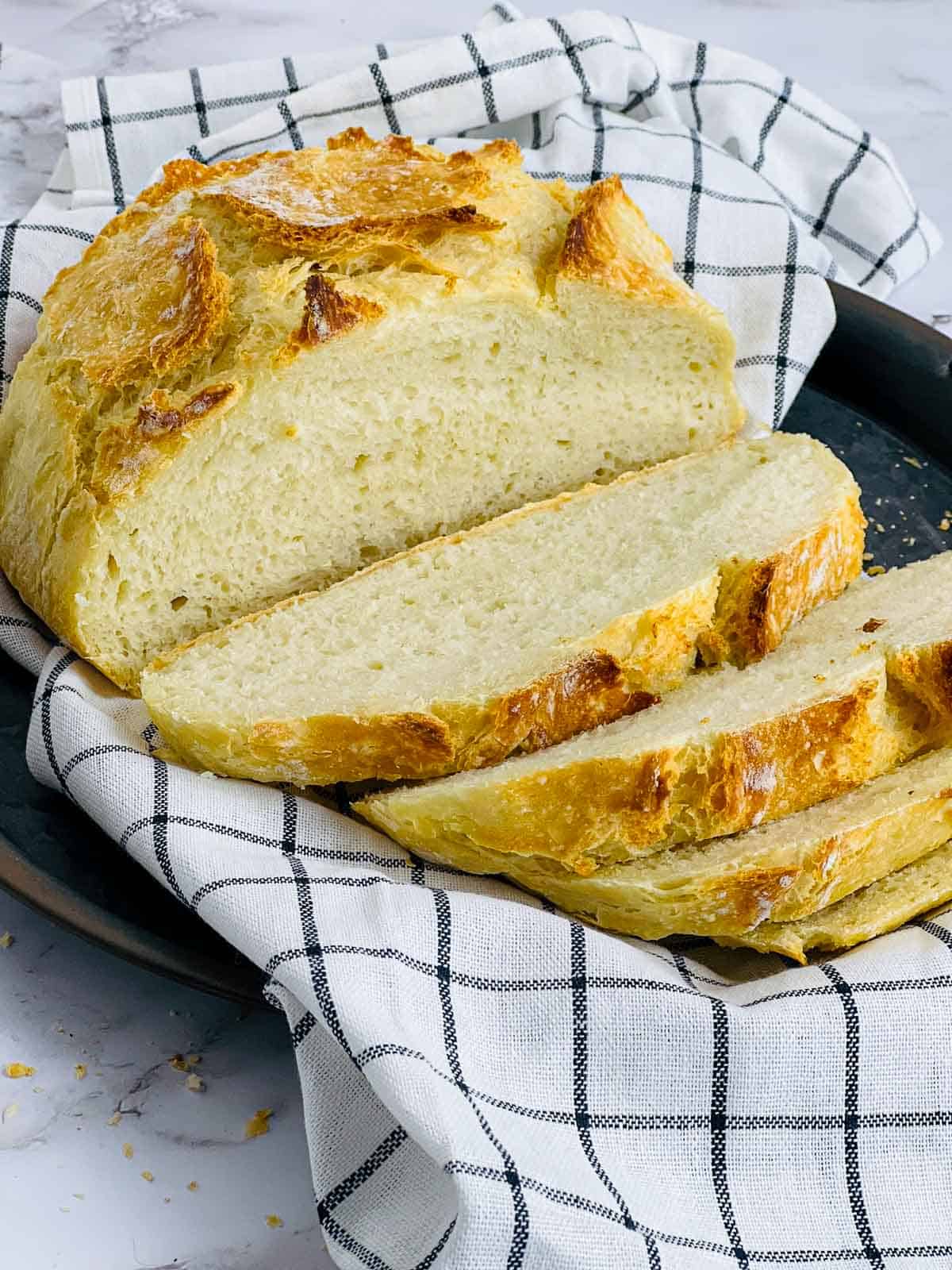 Close up of bread slices to show the crumbs.