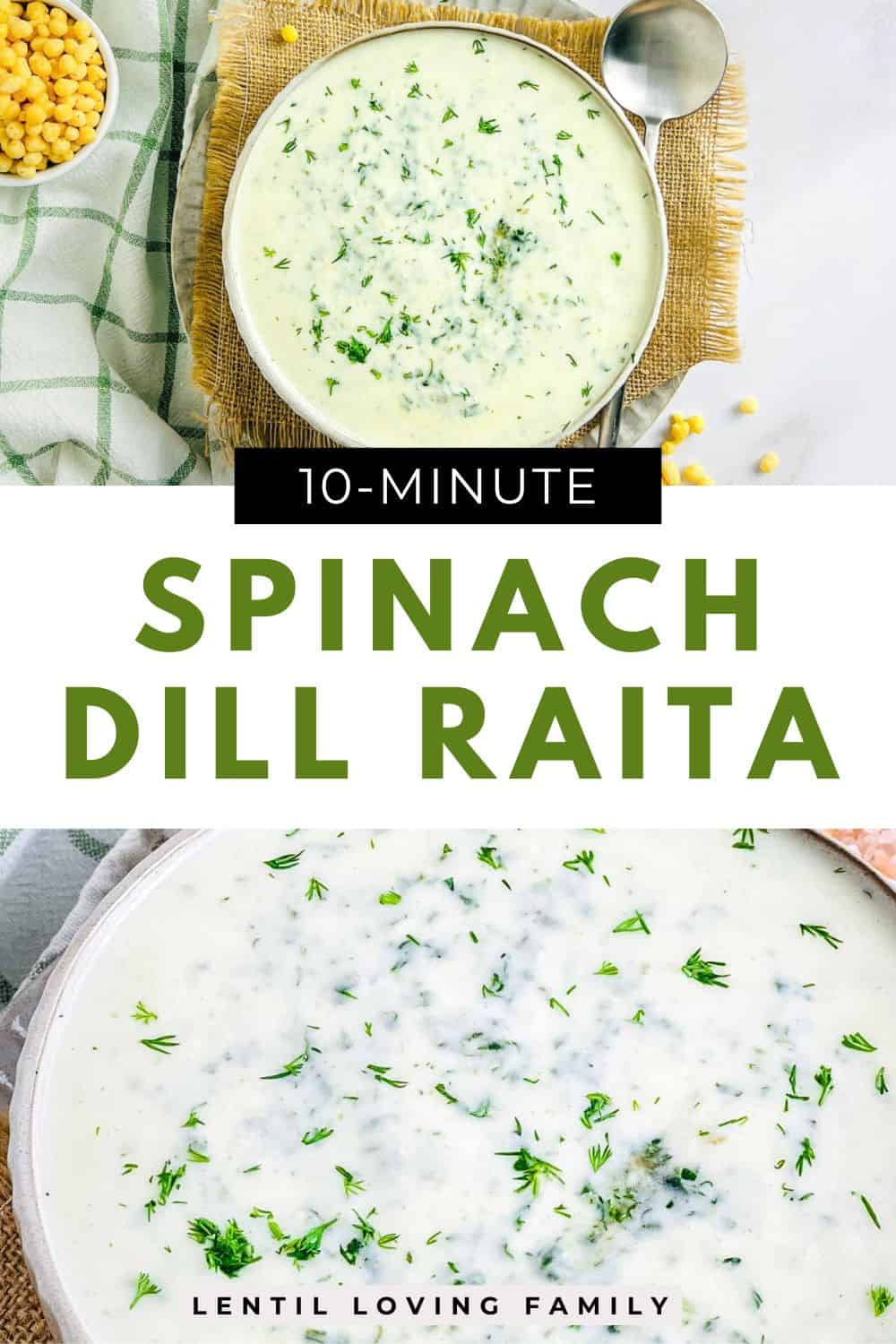 Spinach dill raita Pinterest image.