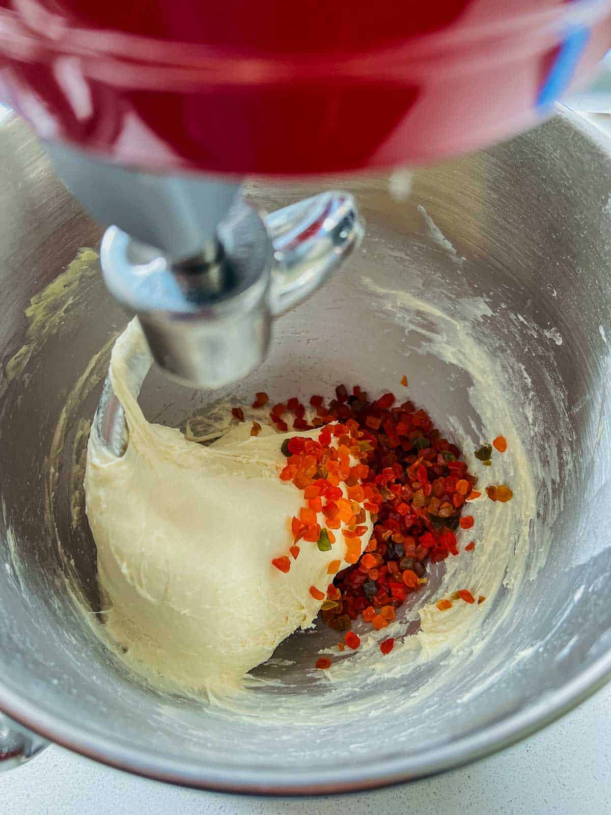 Kneaded dough in the stand mixer.