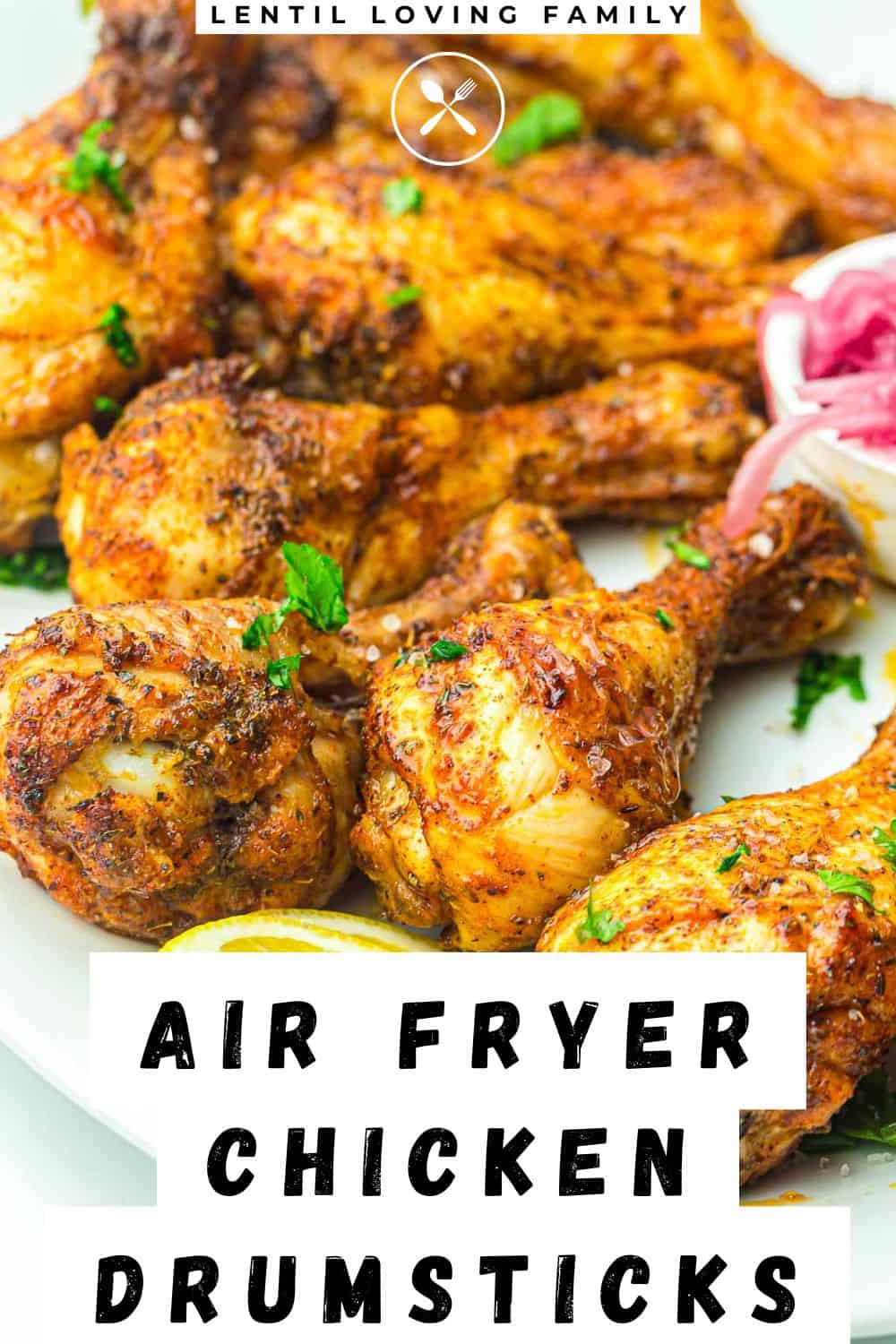 Air fryer chicken drumsticks Pinterest image.