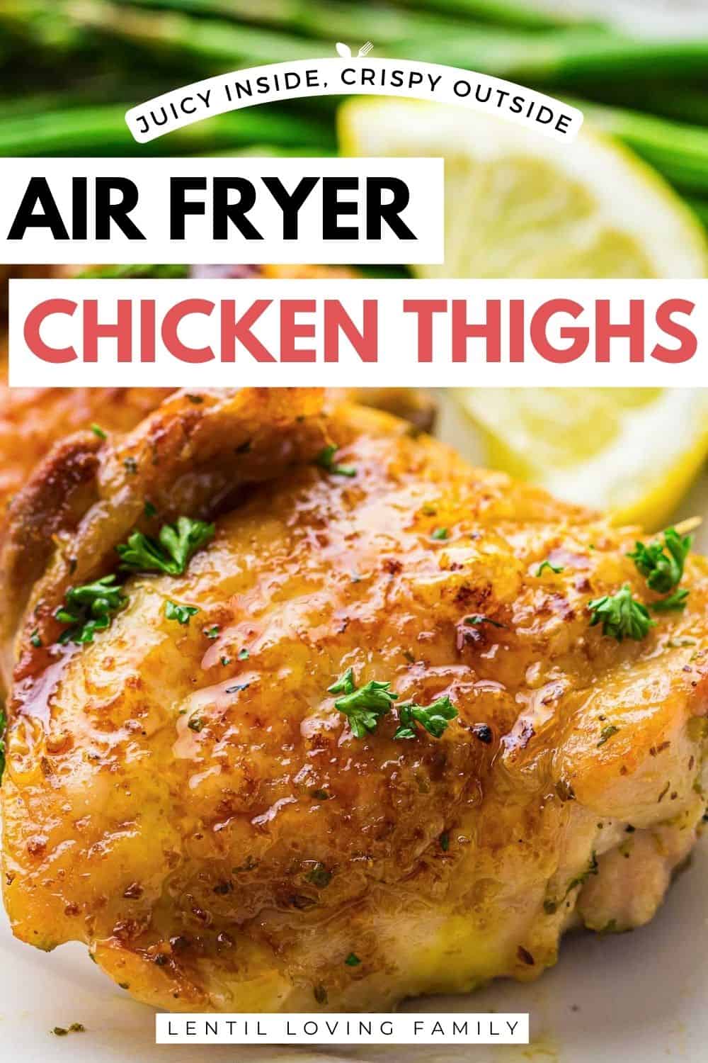 Air fryer chicken thighs Pinterest image.