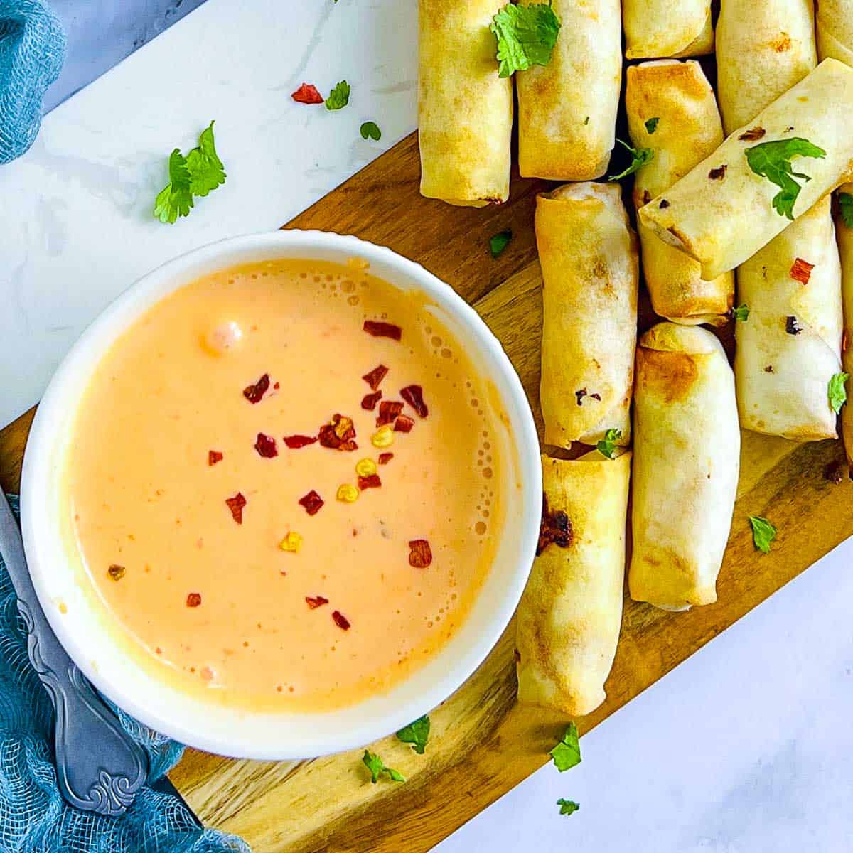 Bang bang sauce served with spring rolls.