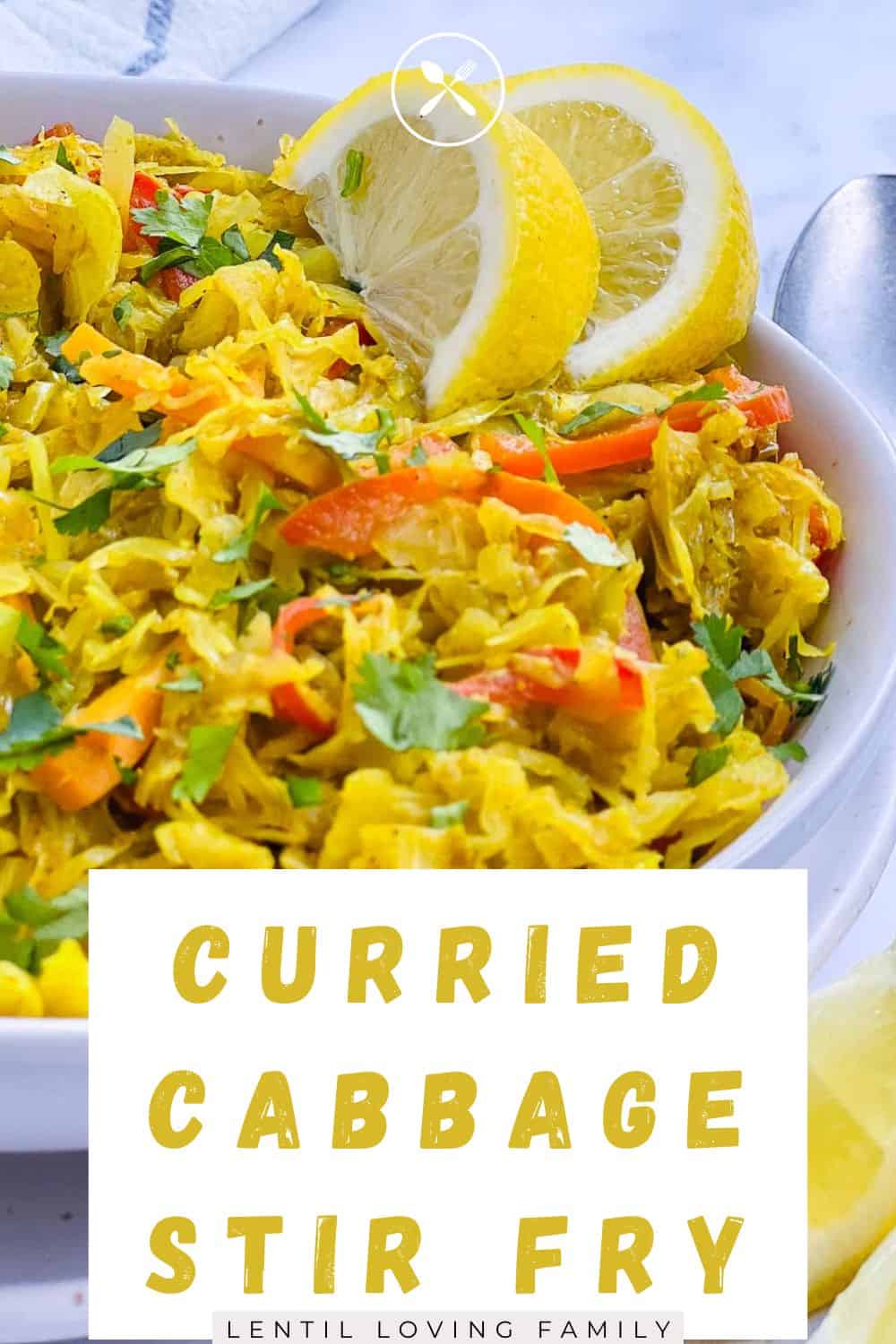 Curried cabbage stir fry Pinterest image.