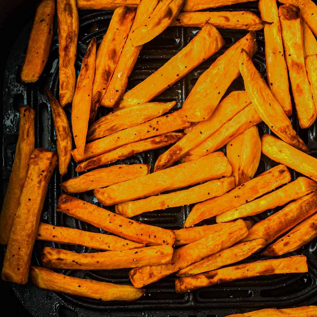 Roasted sweet potato fries in air fryer.