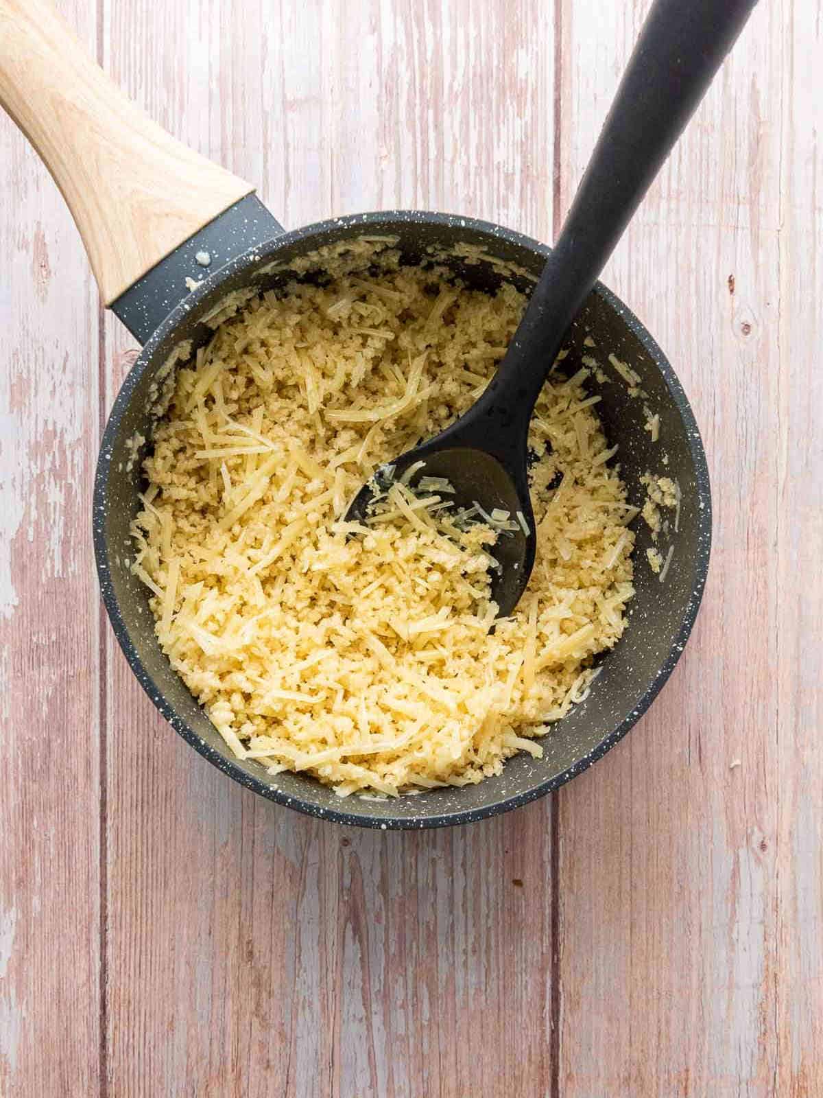 Panko topping in a separate saucepan.