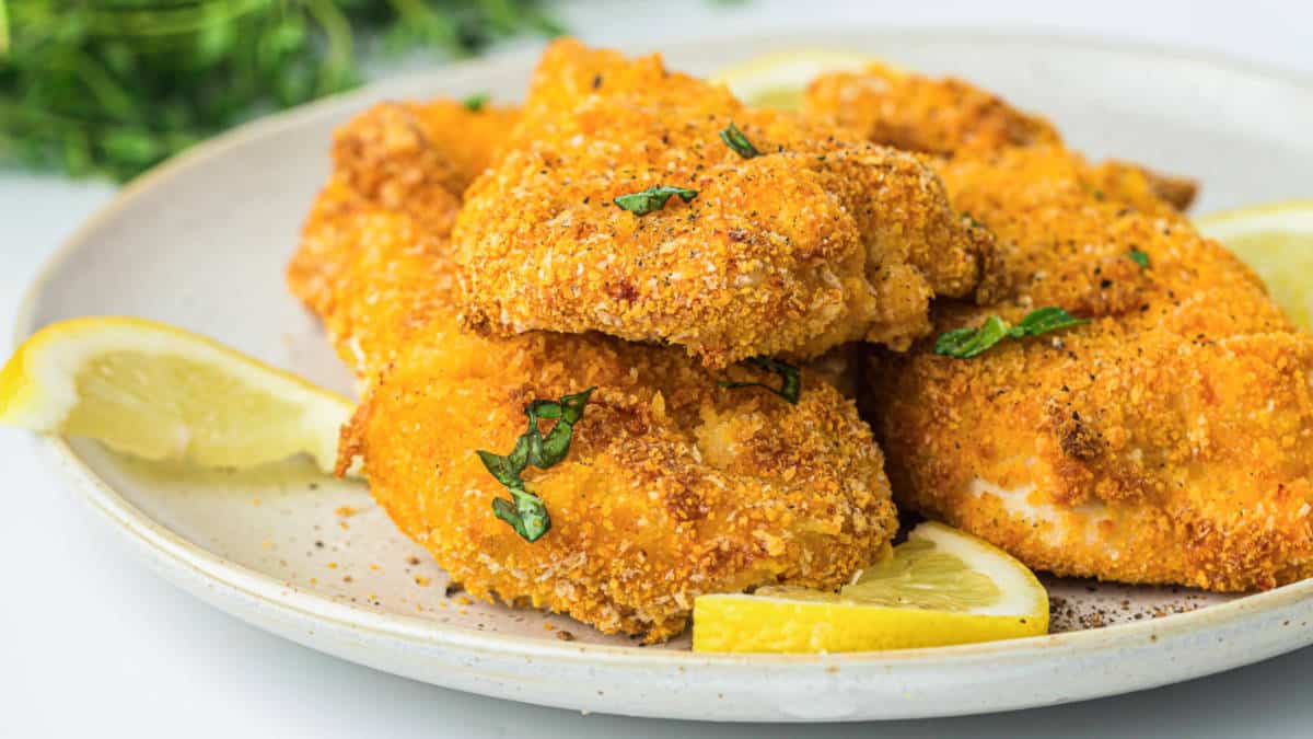 Air fryer chicken cutlet social media image.