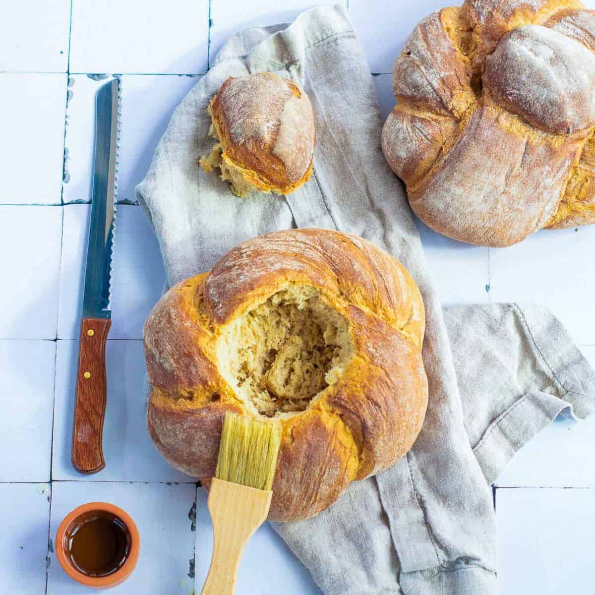 Bread scooped and brushed with olive oil.