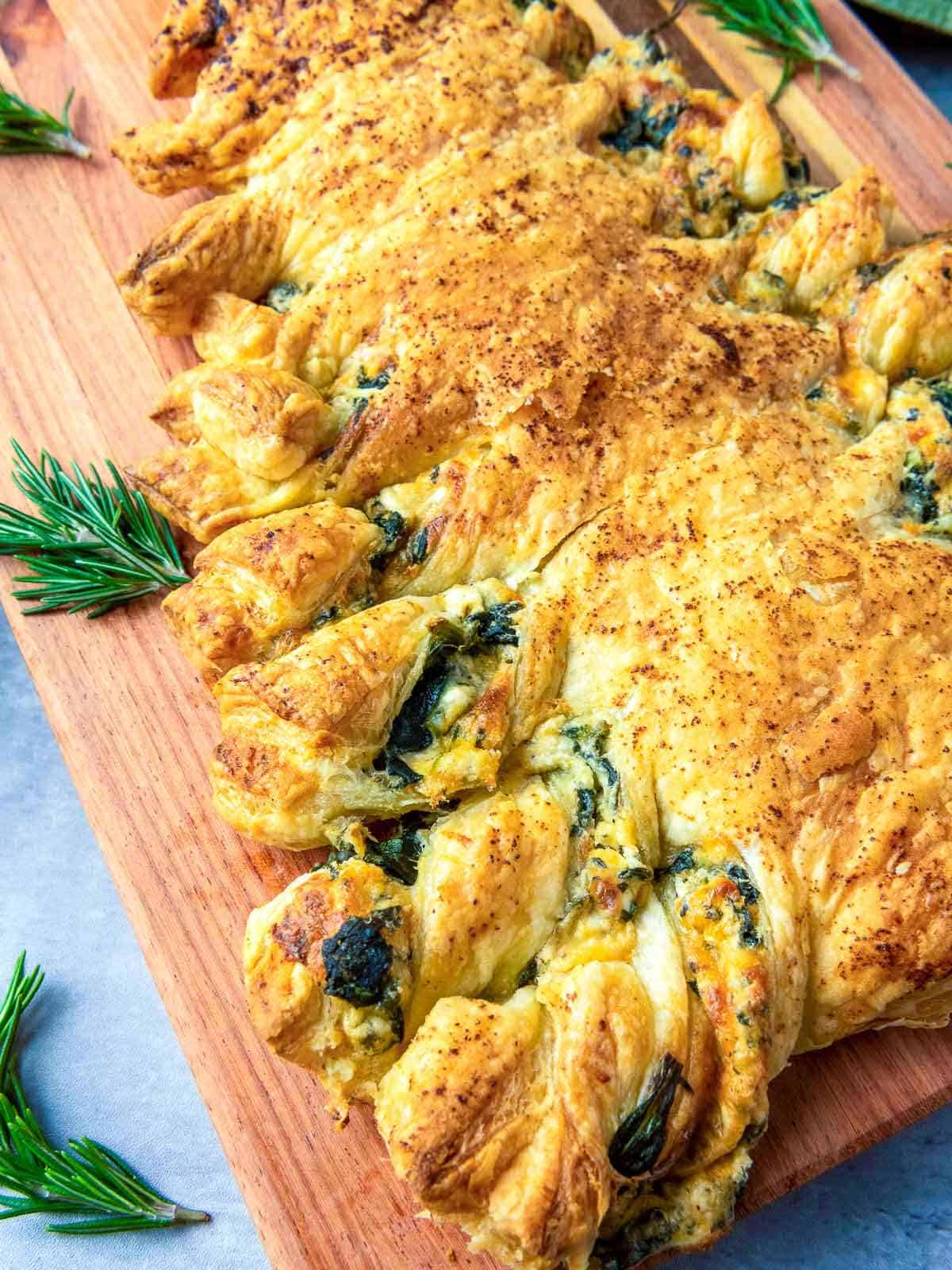 Close up of puff pastry breadsticks.