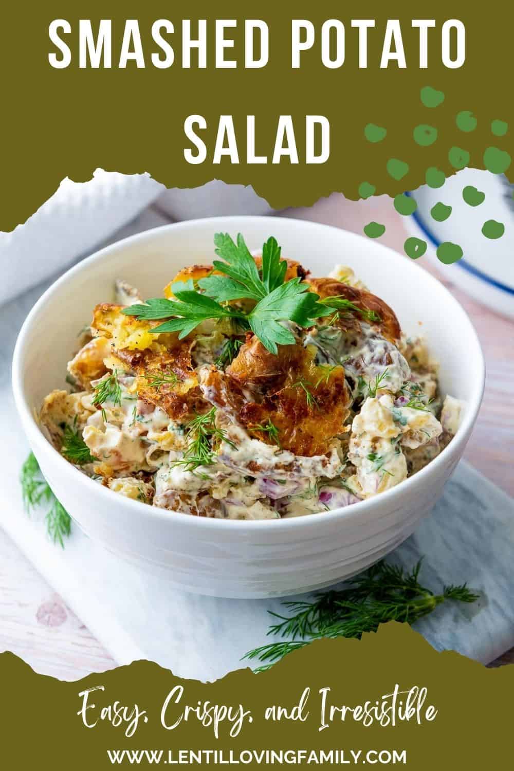 Smashed potato salad Pinterest image.