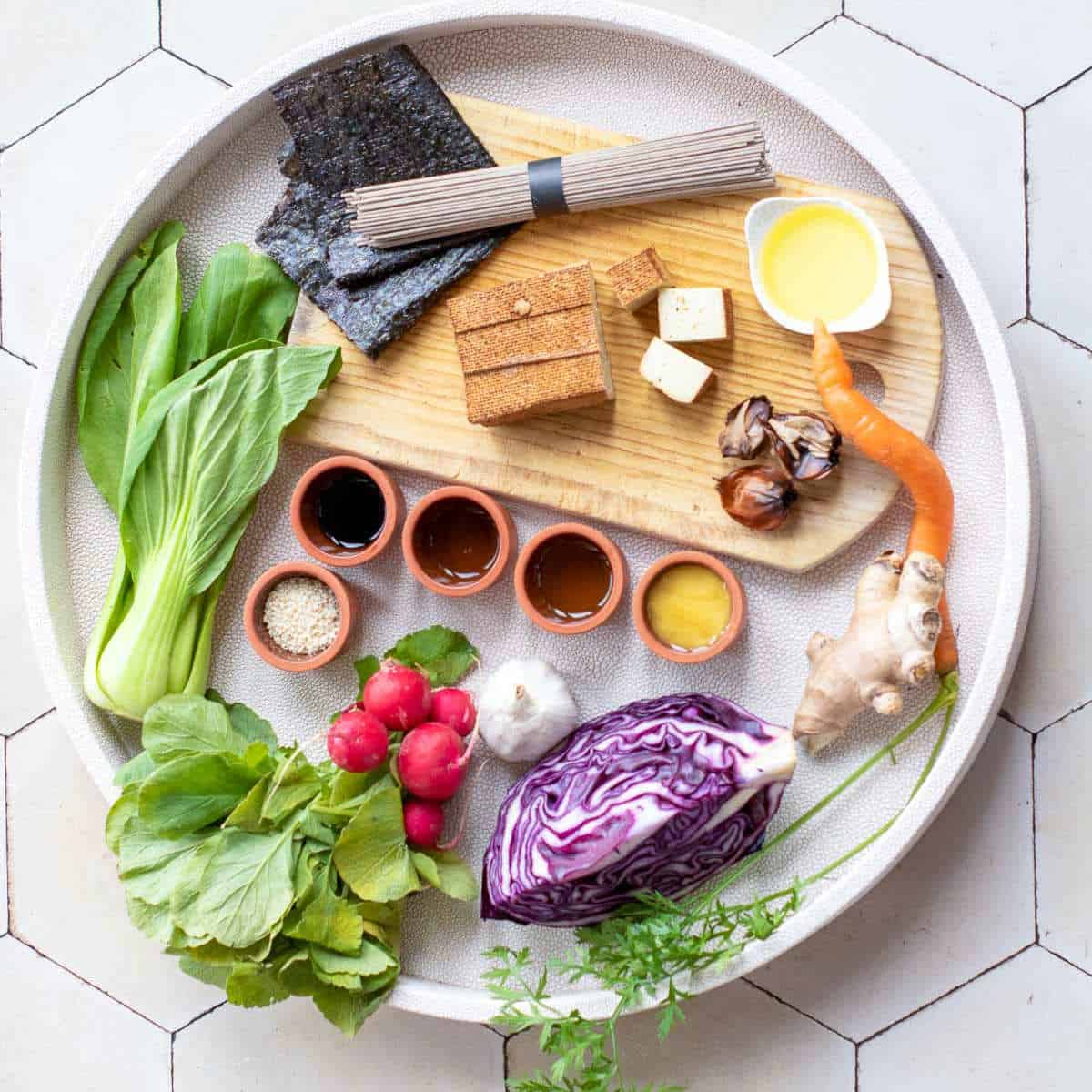 Ingredients placed on a white plate.