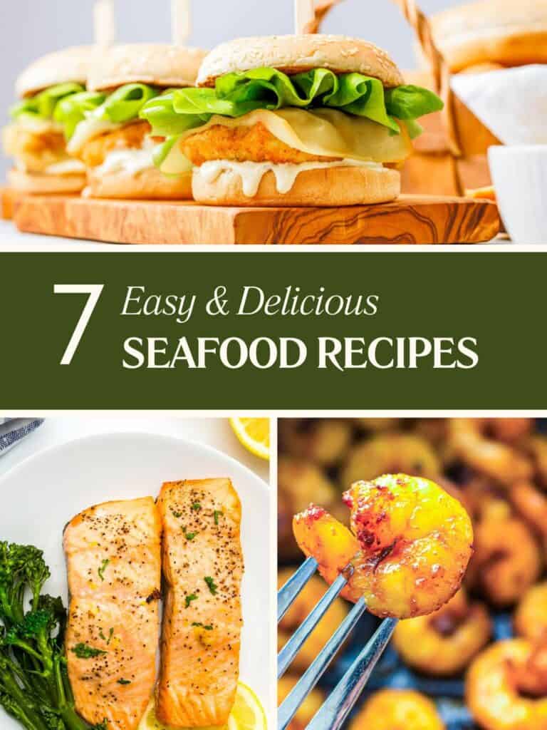 Collage of seafood recipes.