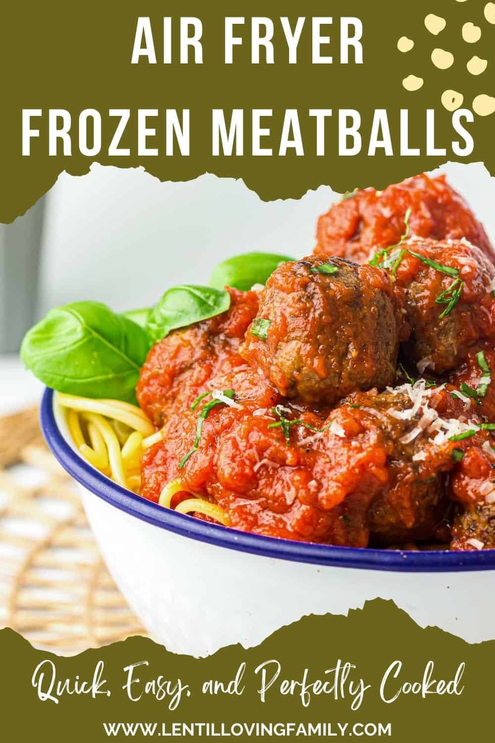 Air fryer frozen meatballs Pinterest image.