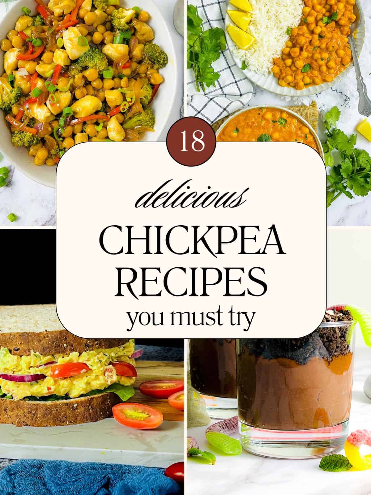 A 4-image collage of chickpea recipes.