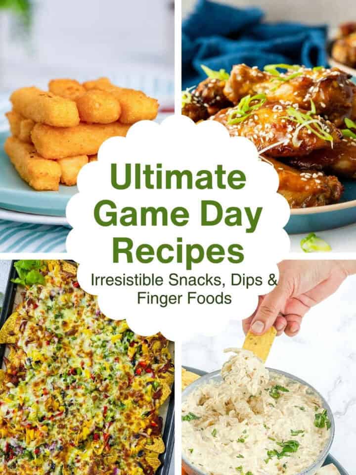 Collage of game day recipe images.