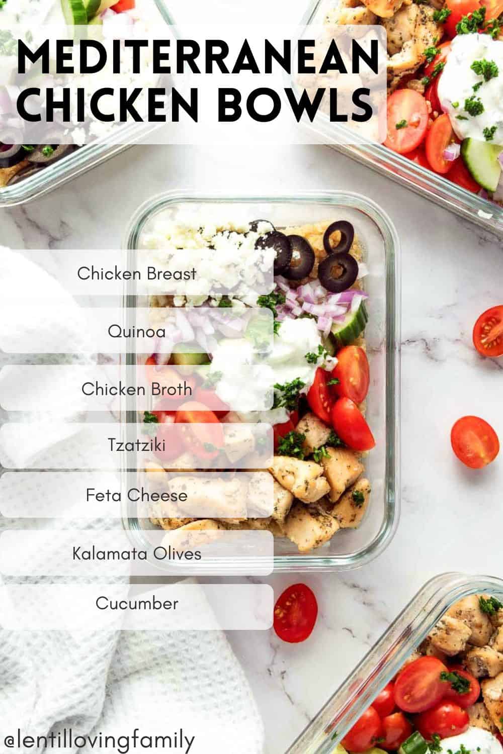 Mediterranean chicken bowls Pinterest image.