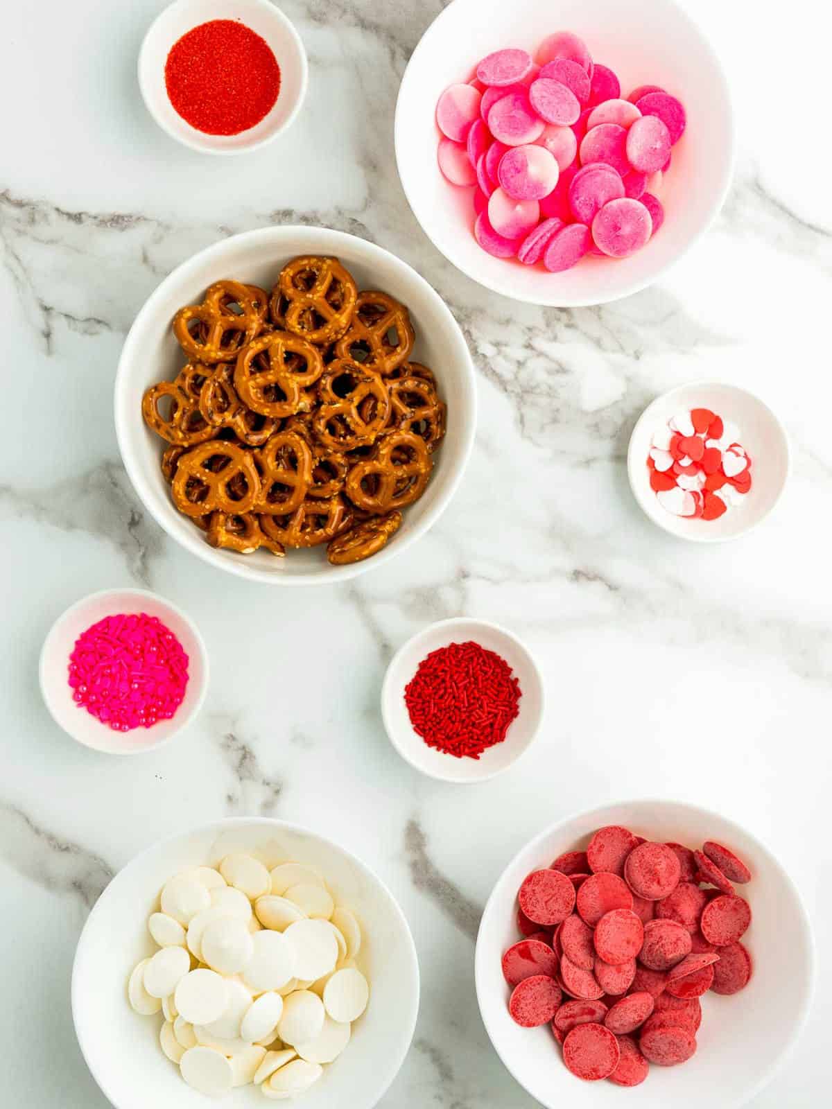 Ingredients placed on a marble surface.