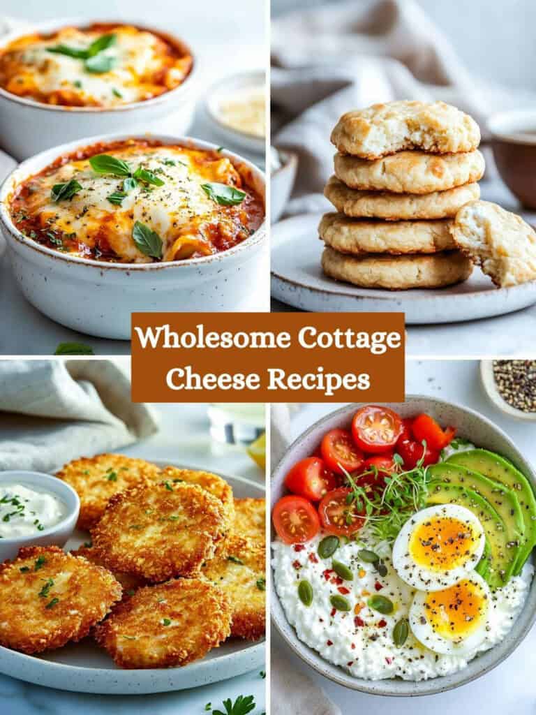 Collage of cottage cheese recipes.